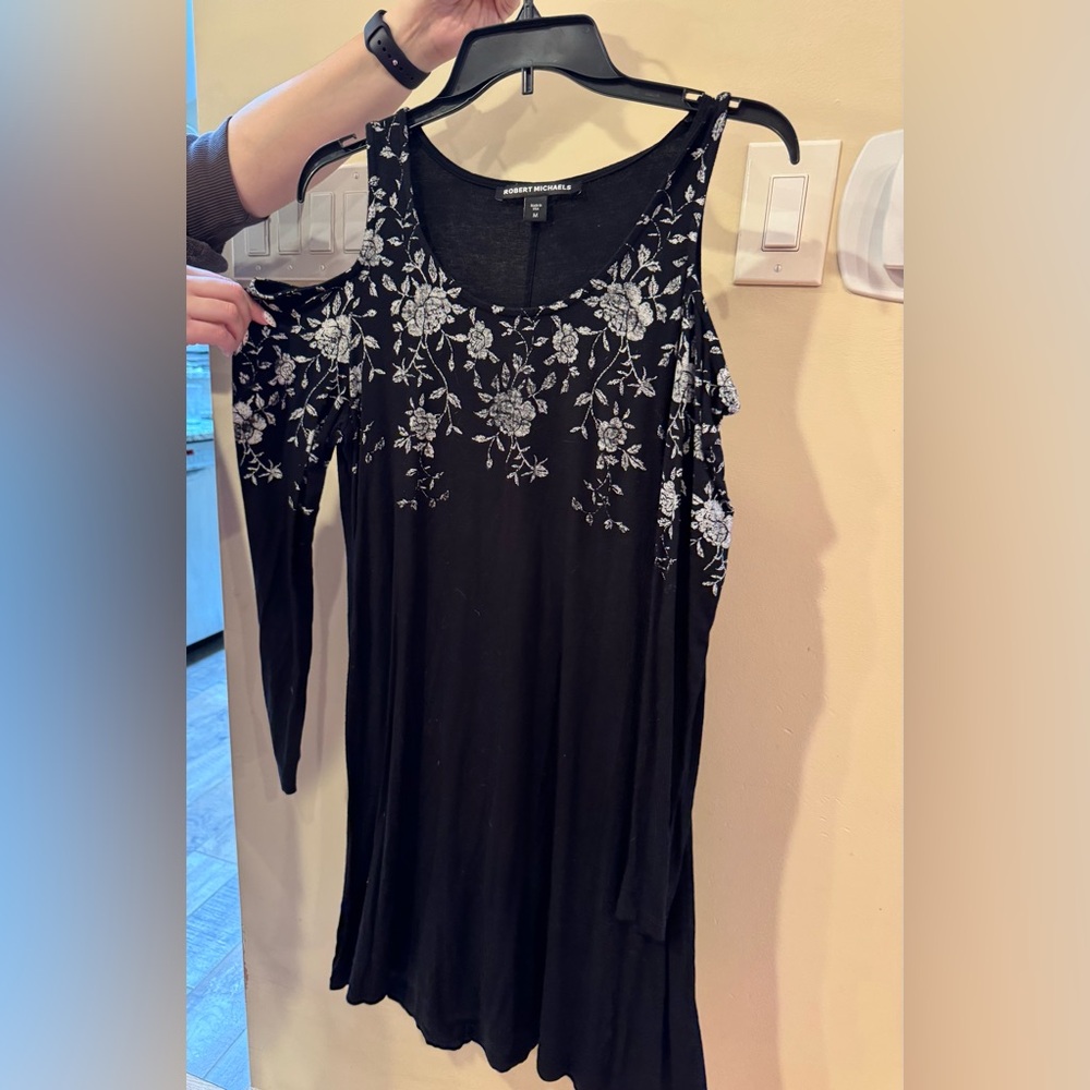 Robert Michaels Black Floral Cold Shoulder Dress Made in USA Size M